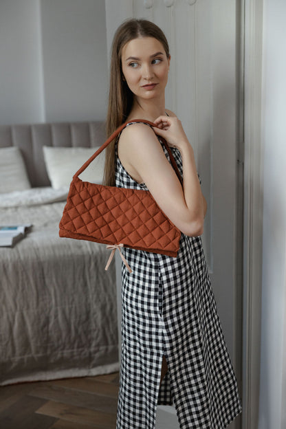 Quilted Linen Baguette Handbag