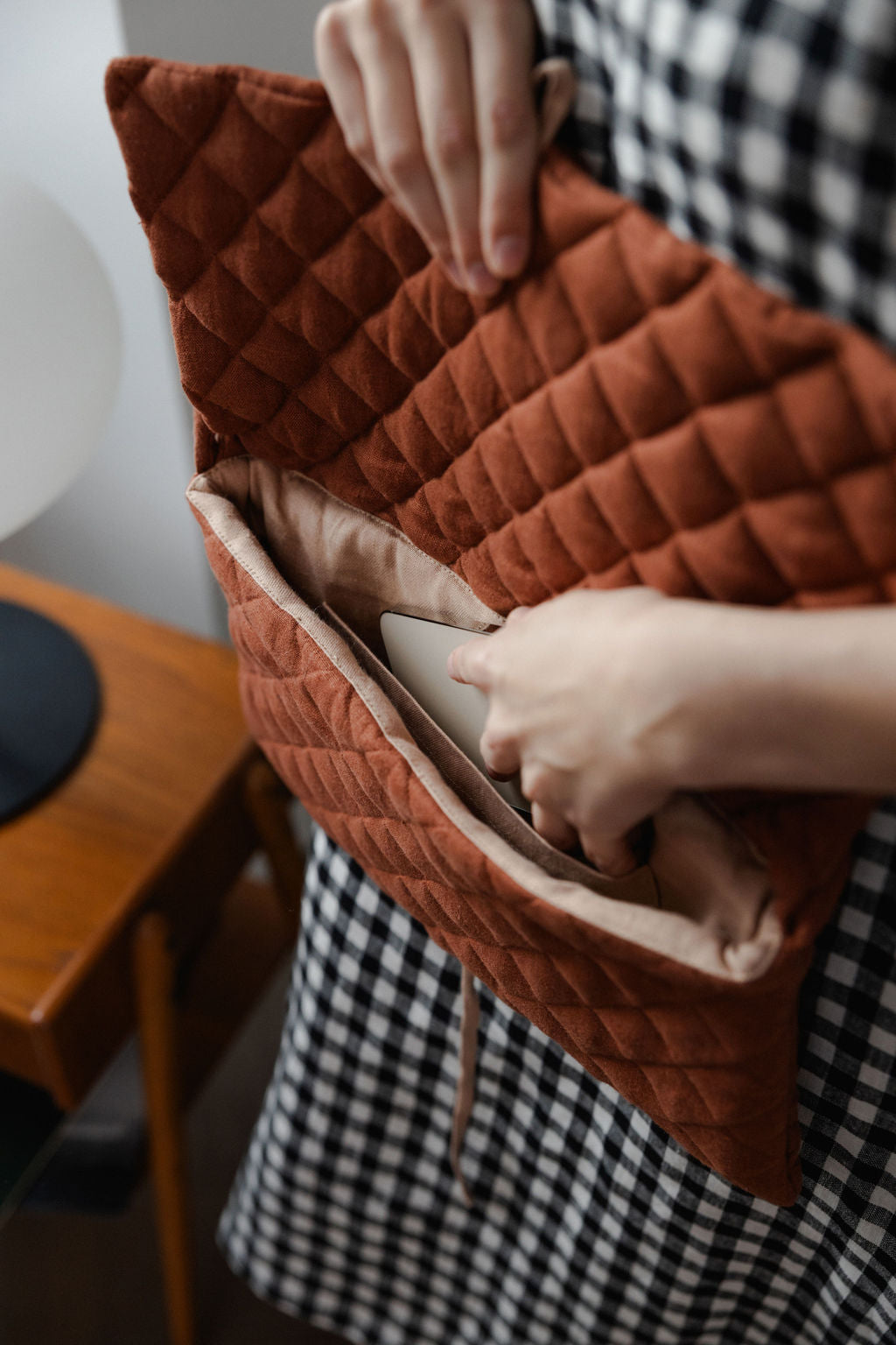Quilted Linen Baguette Handbag