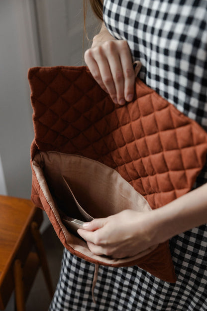 Quilted Linen Baguette Handbag