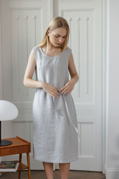 Linen Midi Dress with Pockets