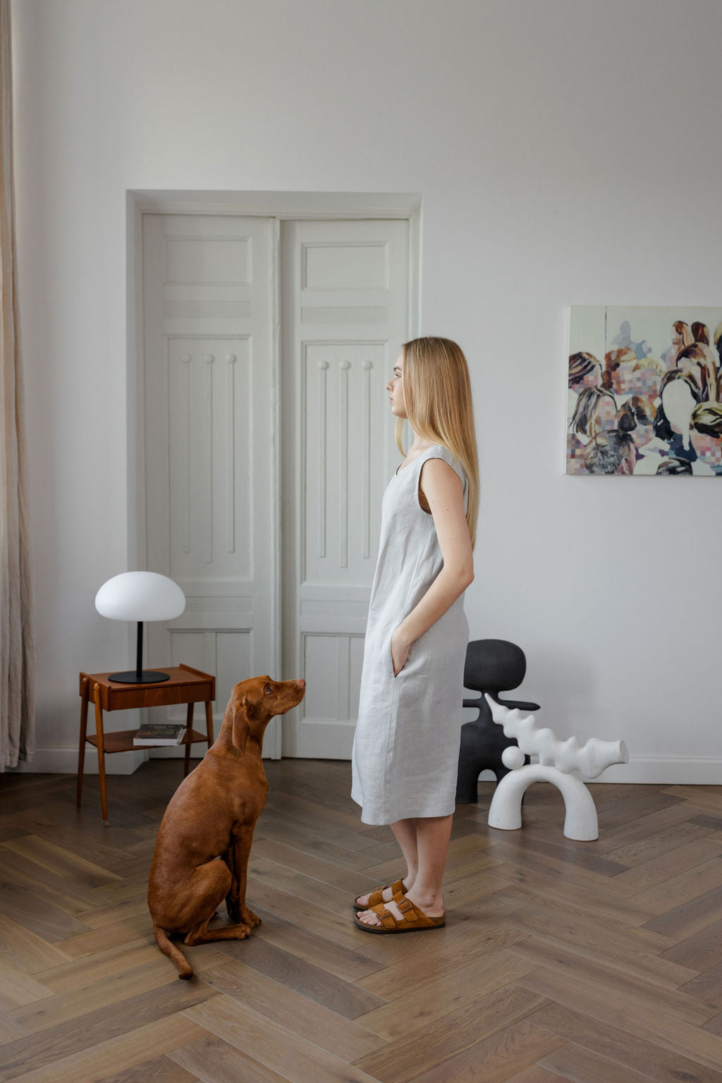 Linen Midi Dress with Pockets