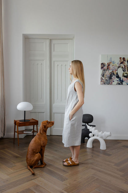 Linen Midi Dress with Pockets