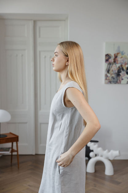Linen Midi Dress with Pockets