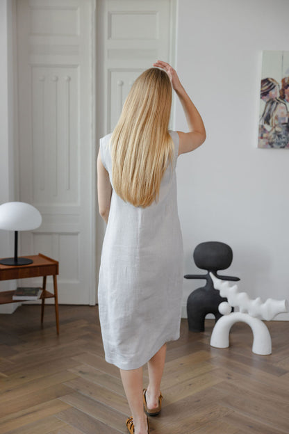 Linen Midi Dress with Pockets