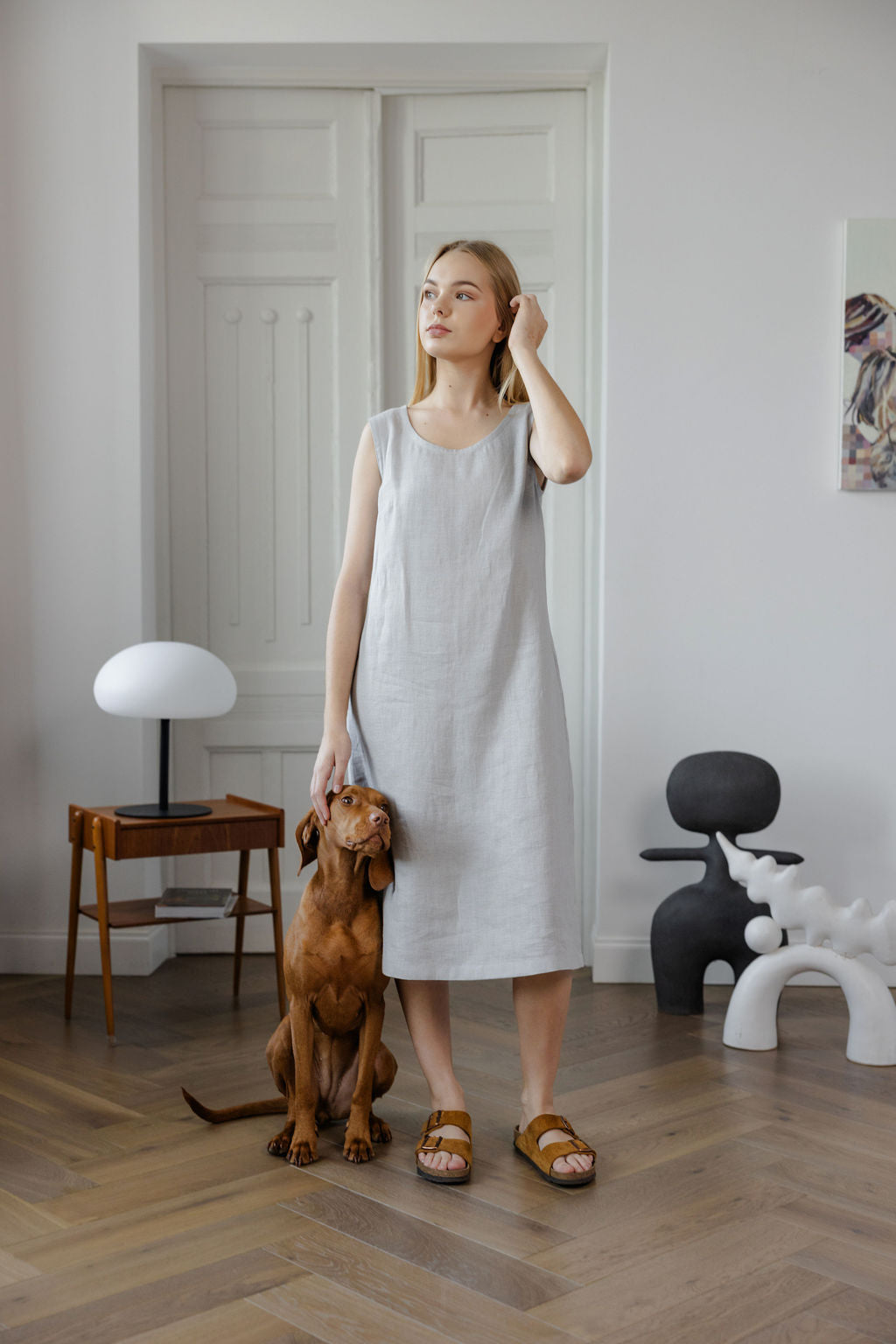 Linen Midi Dress with Pockets