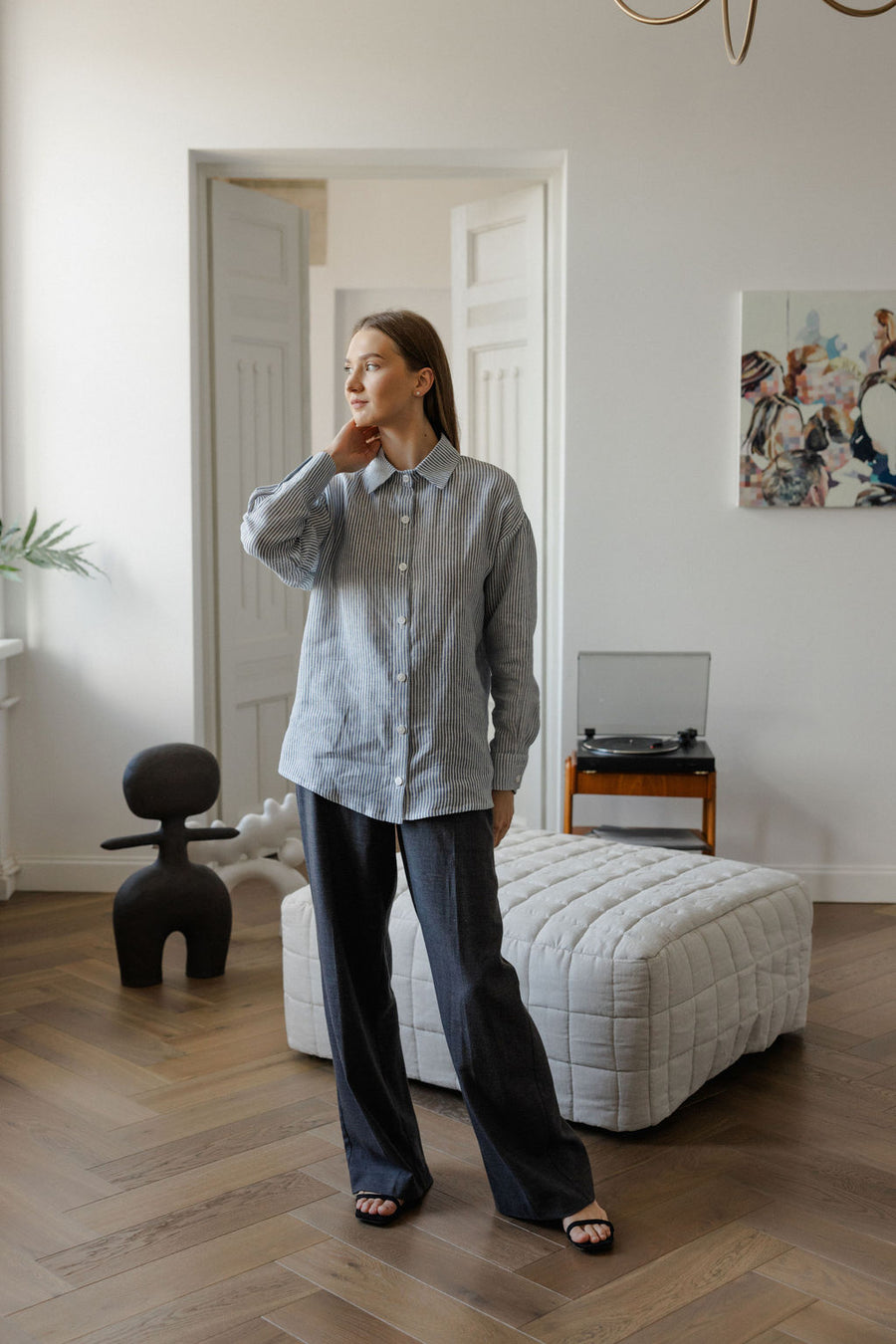 striped blue linen shirt