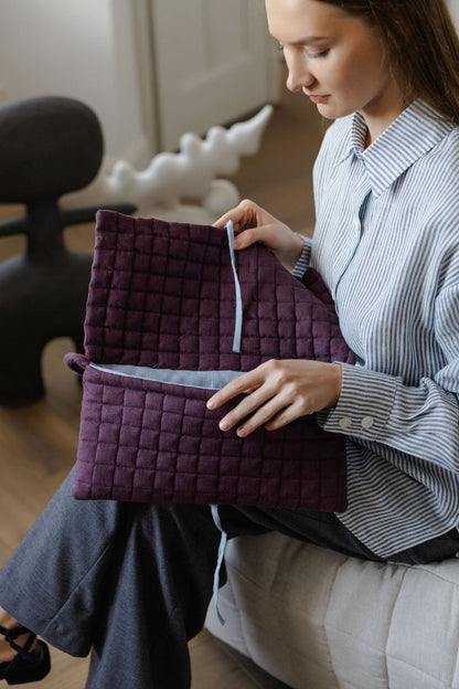 Linen Quilted Baguette Shoulder Bag