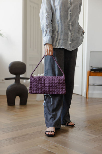 Linen Quilted Baguette Shoulder Bag