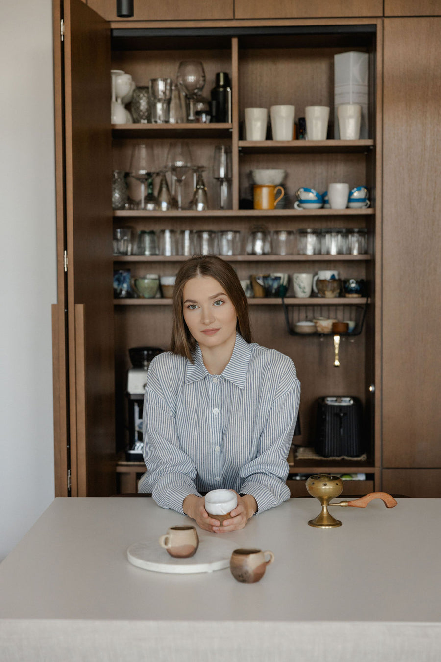 striped blue linen shirt