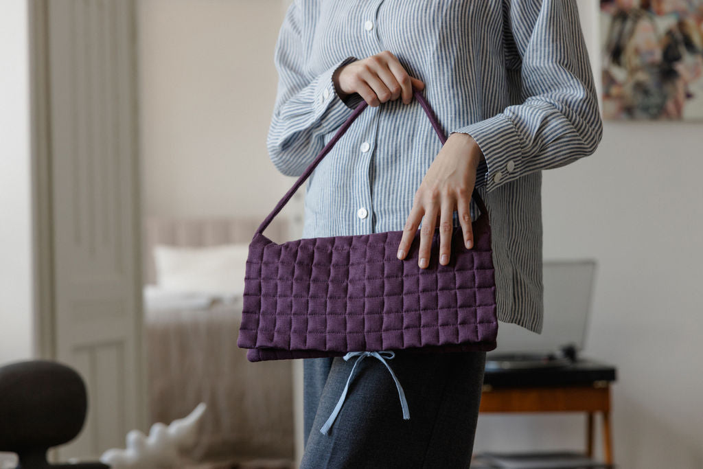 Linen Quilted Baguette Shoulder Bag