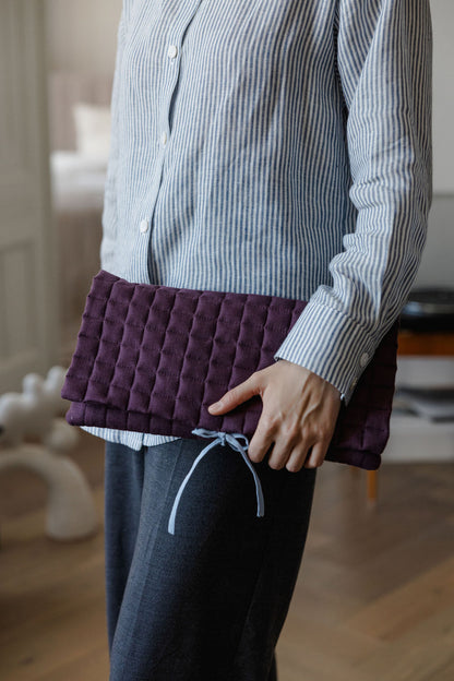 Linen Quilted Baguette Shoulder Bag