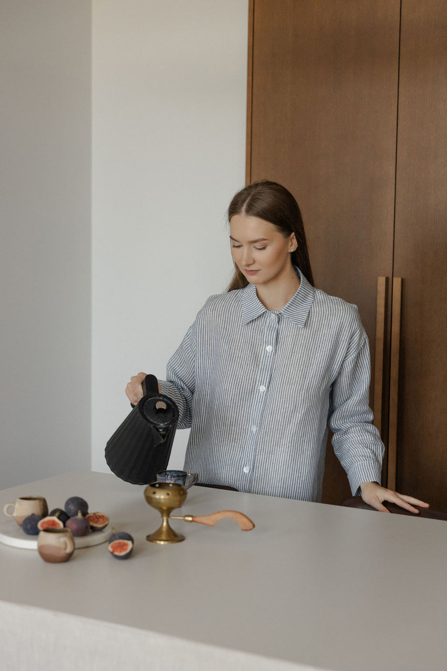 striped blue linen shirt