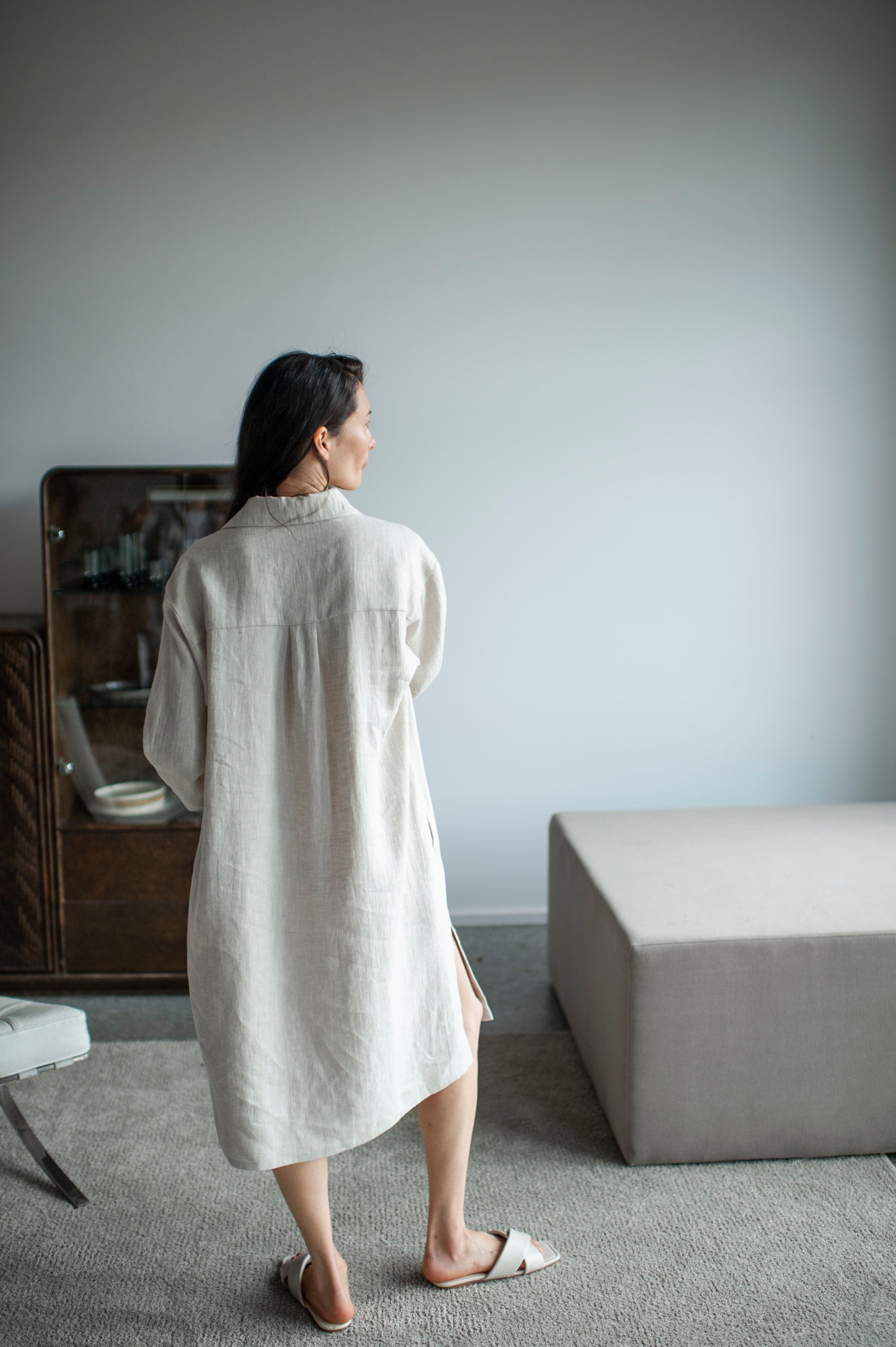 Natural Light Long Linen Shirt Dress Natural Light Long Linen Shirt Dress
