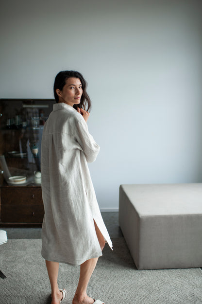 Natural Light Long Linen Shirt Dress Natural Light Long Linen Shirt Dress