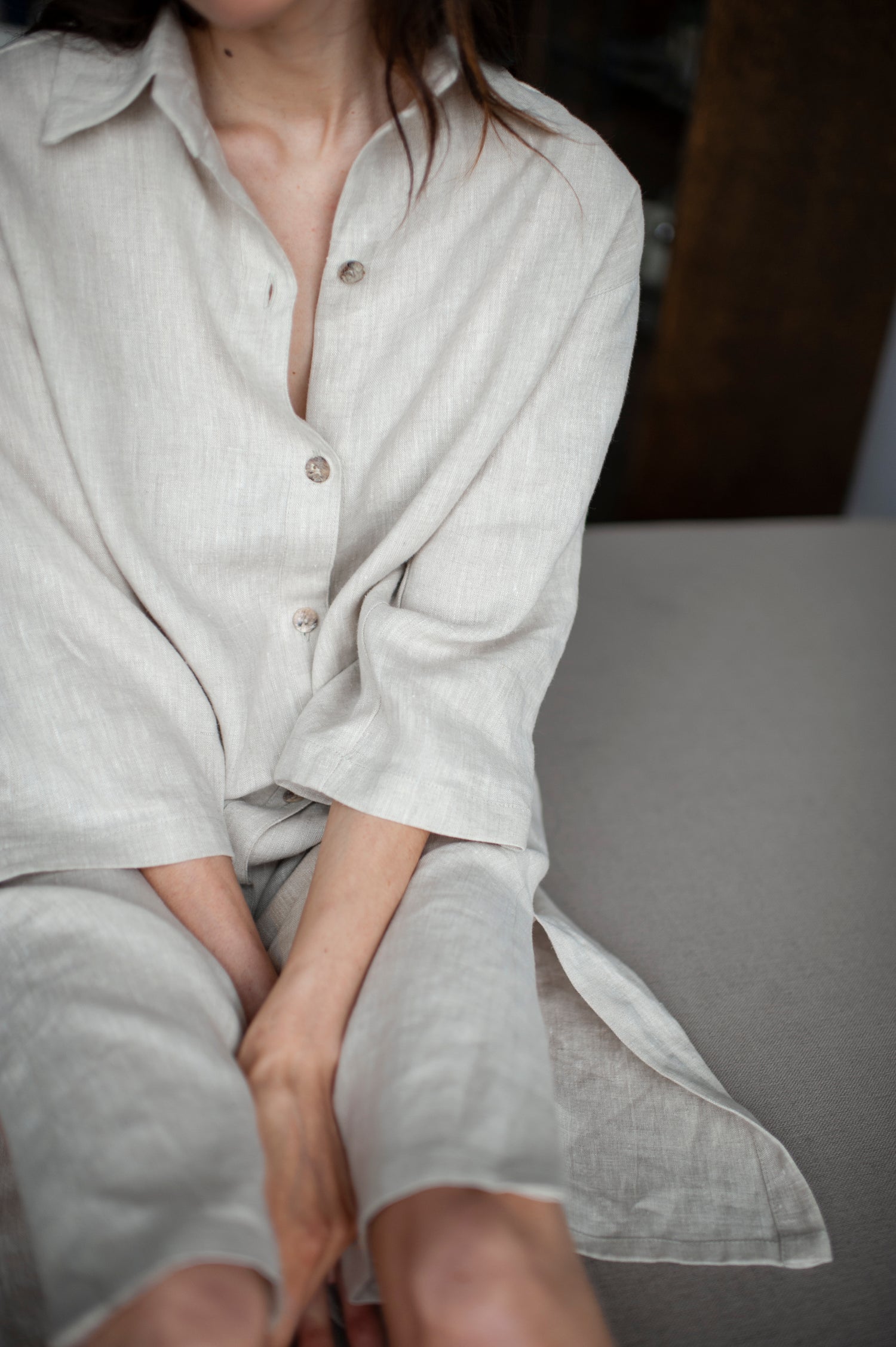 Natural Light Long Linen Shirt Dress Natural Light Long Linen Shirt Dress
