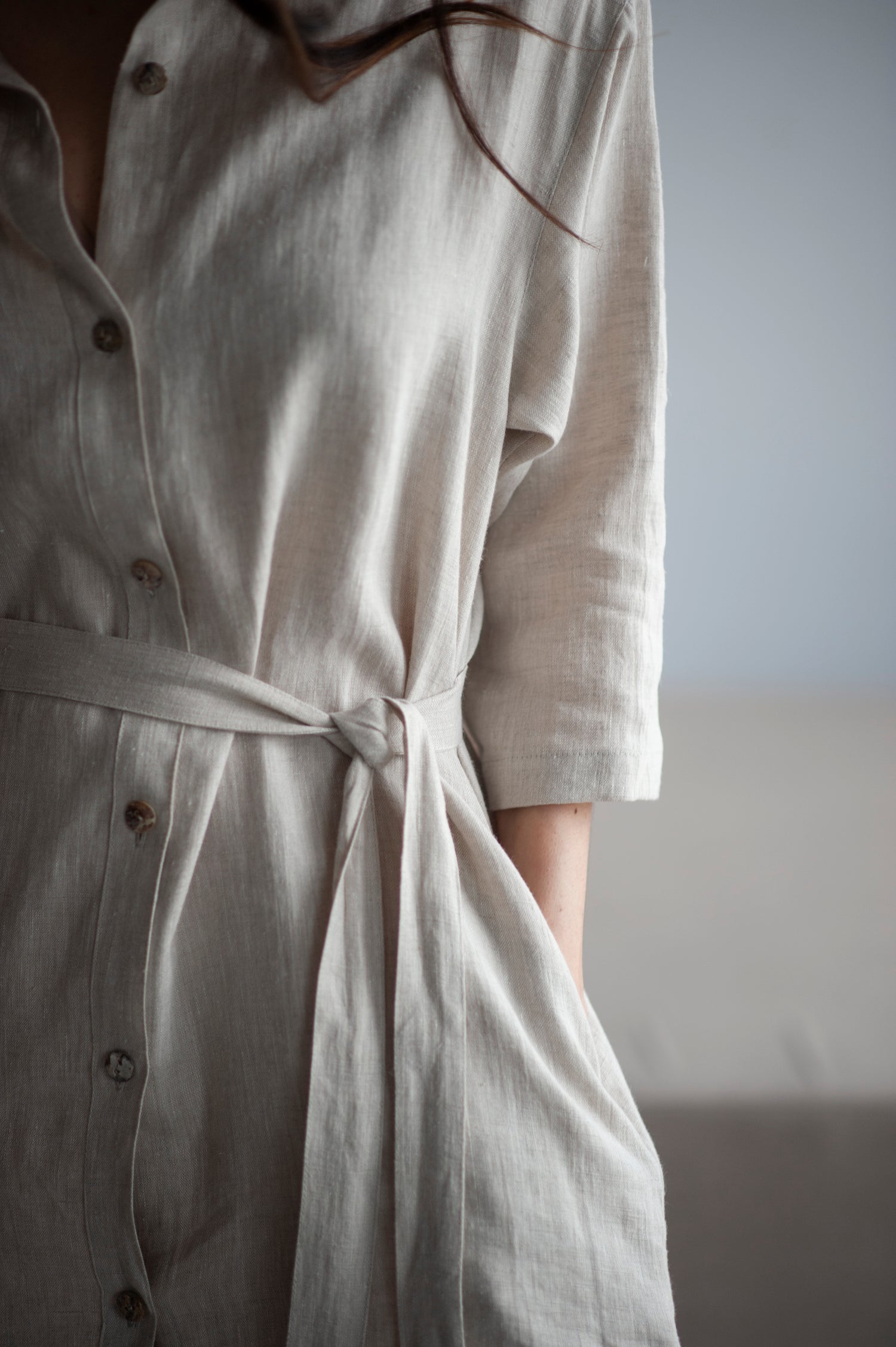 Natural Light Long Linen Shirt Dress Natural Light Long Linen Shirt Dress