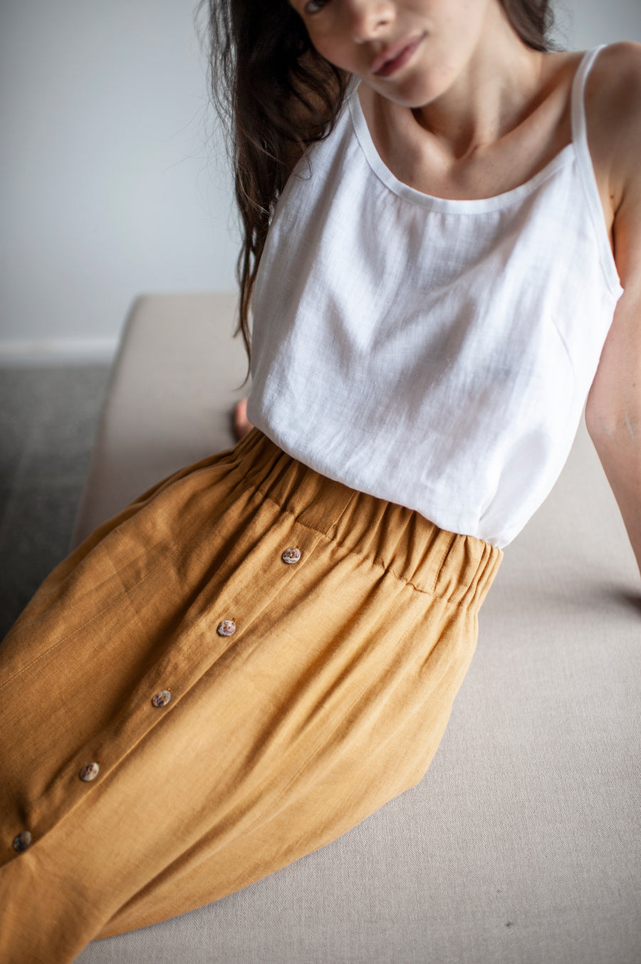 linen skirt with buttons