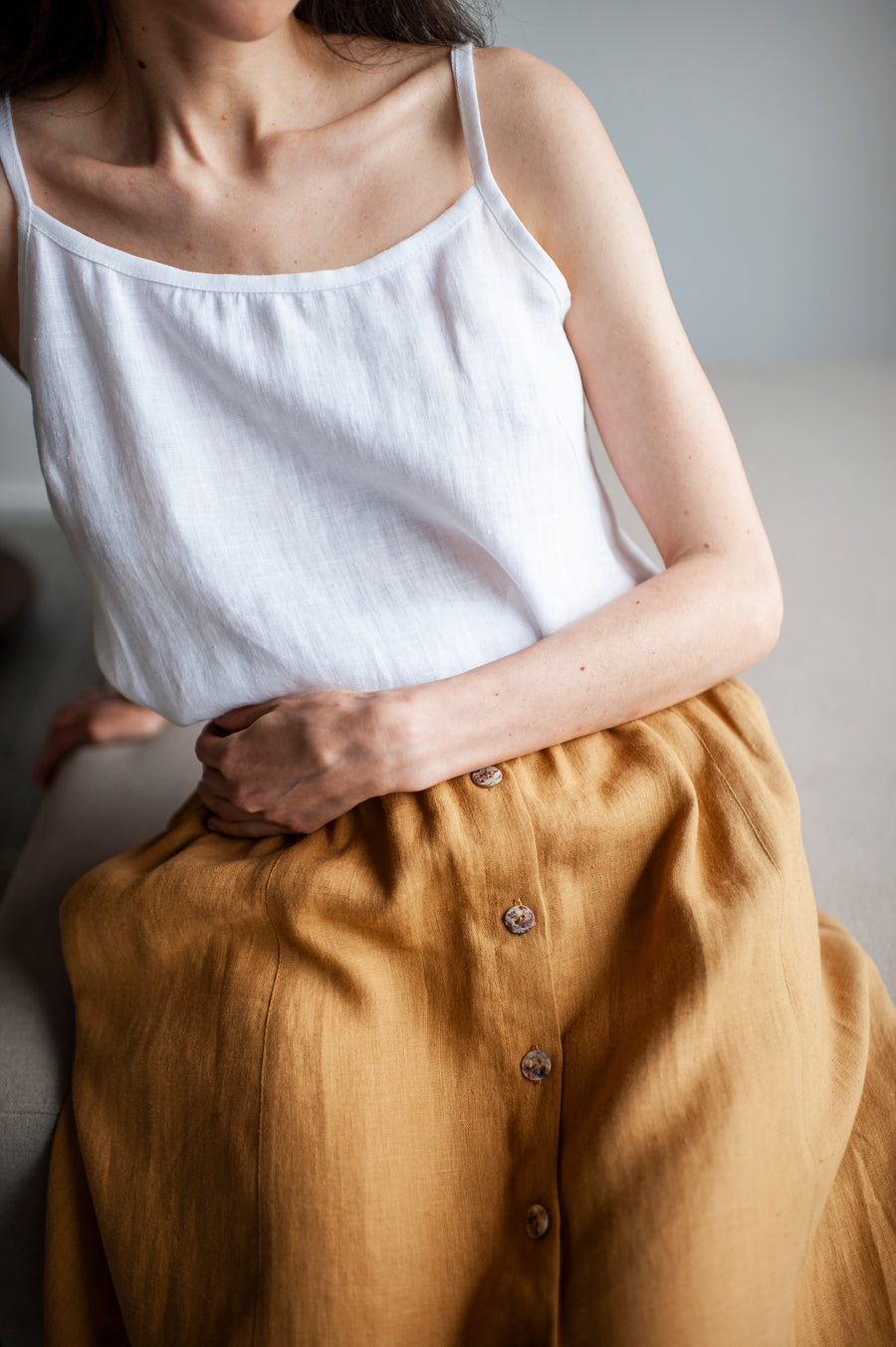 linen skirt with buttons