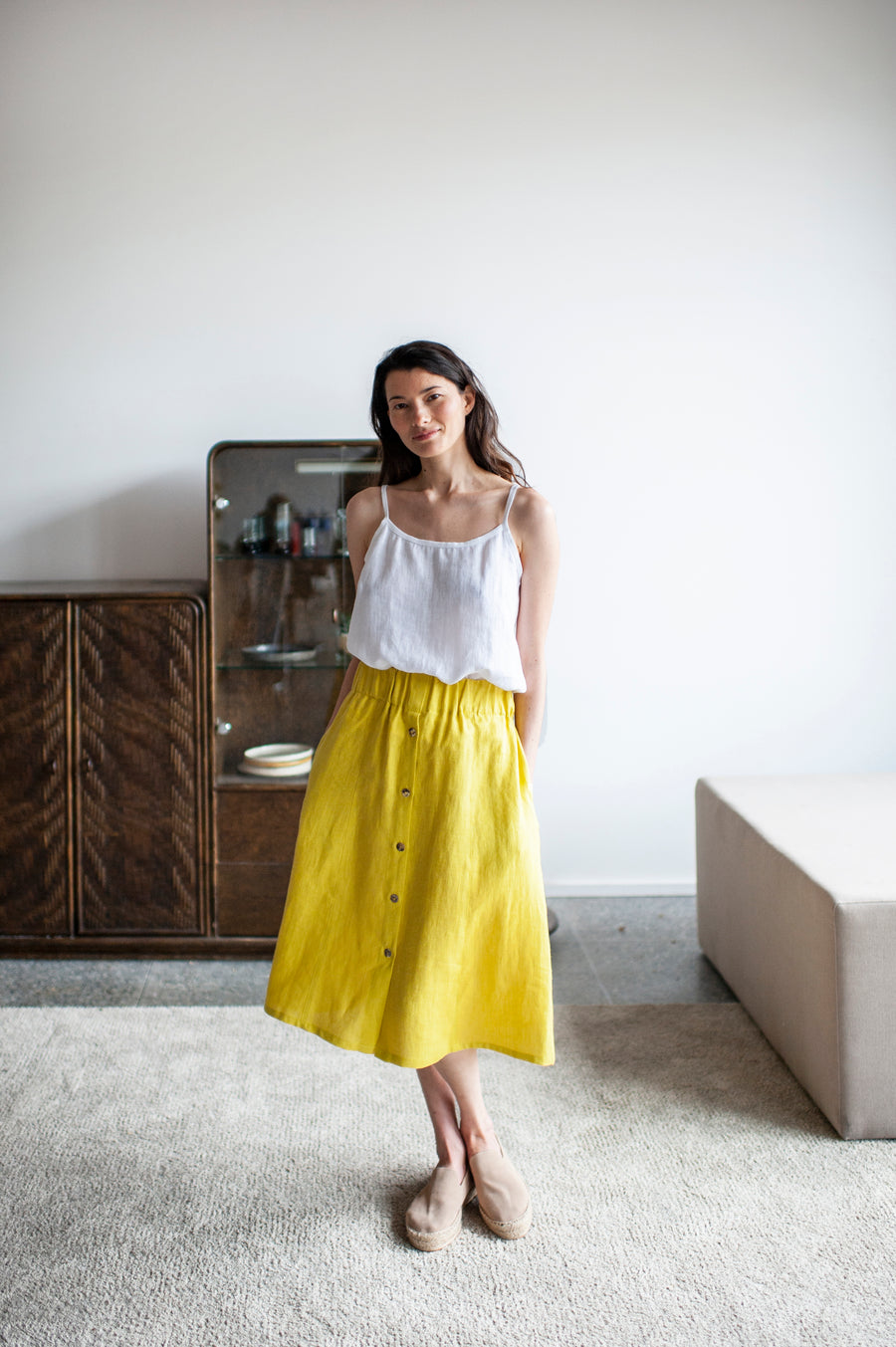 linen skirt with buttons