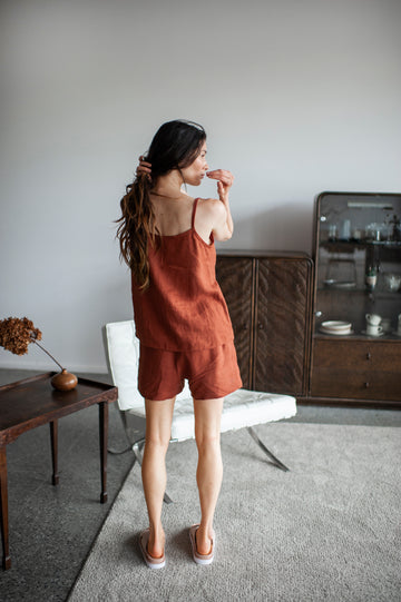 Rusty Linen Shorts and Cami Top Set