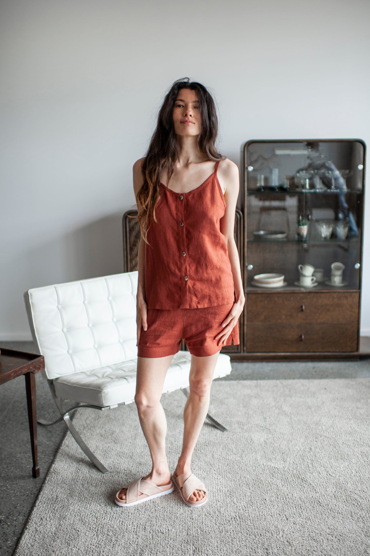 Rusty Linen Shorts and Cami Top Set