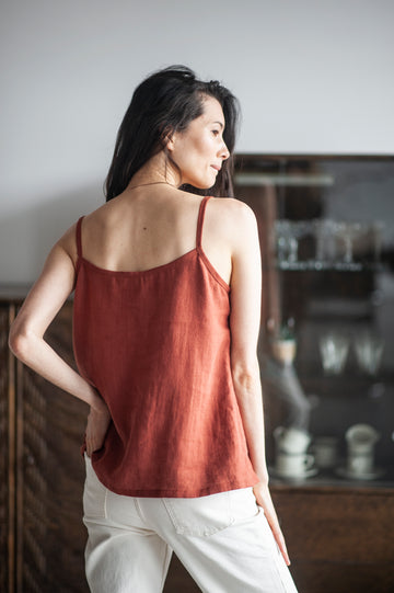 Rusty Linen Cami Top With Straps