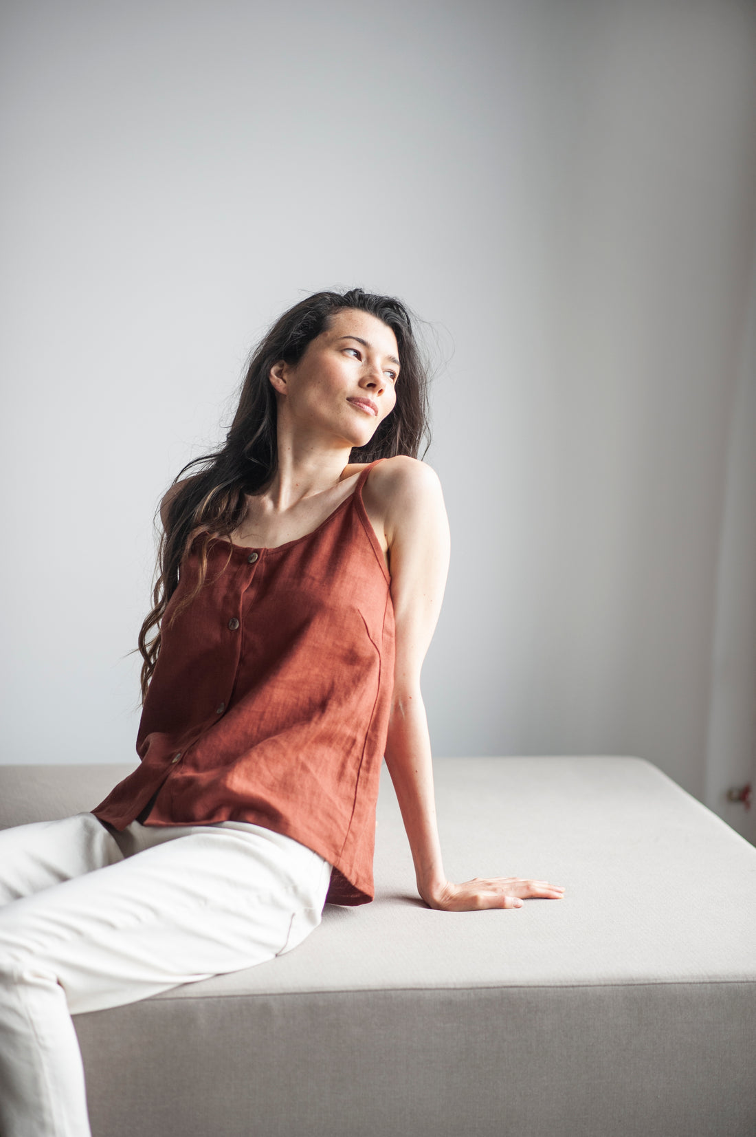 Rusty Linen Cami Top With Straps