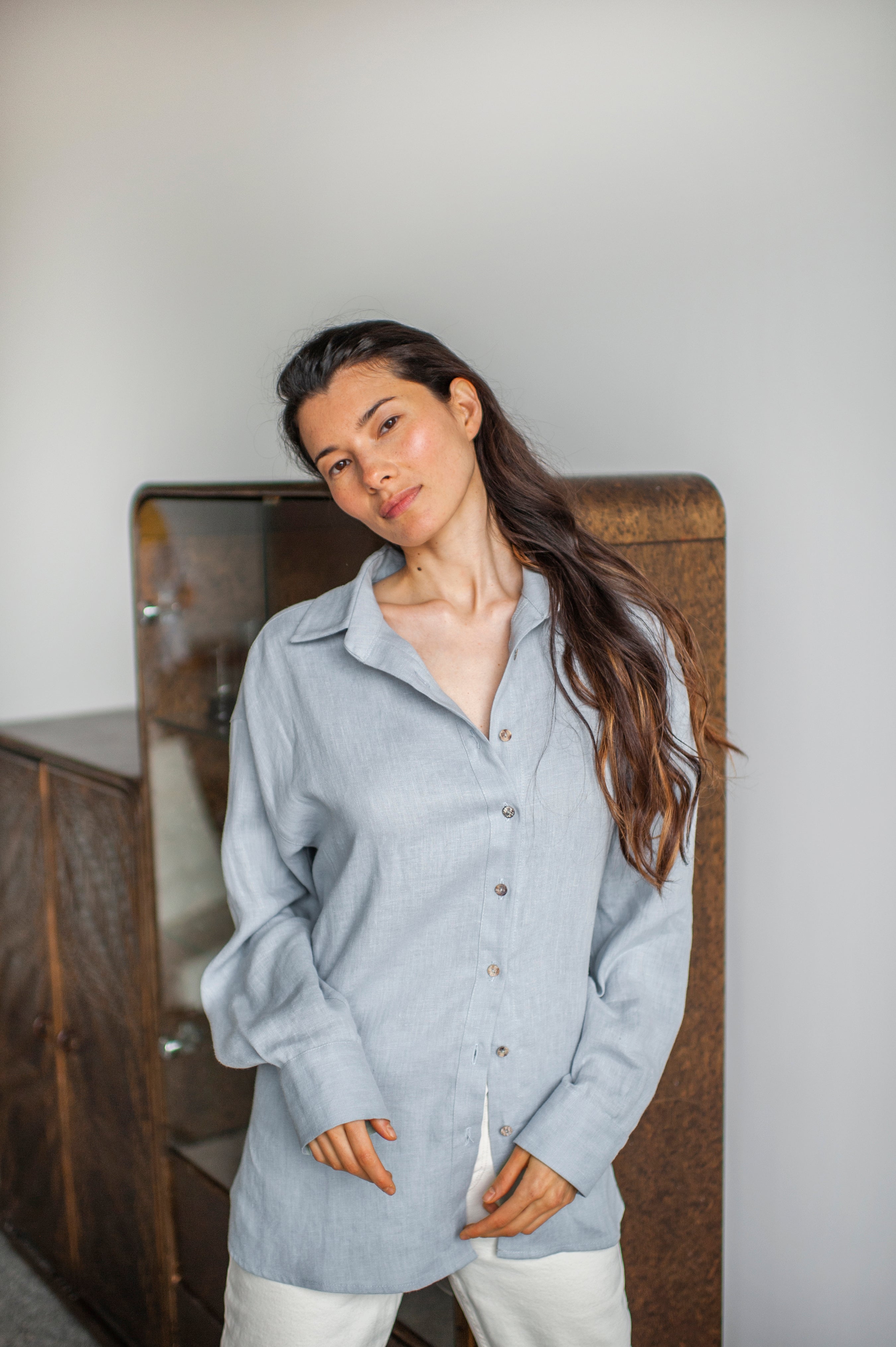 Ice Blue Linen Shirt