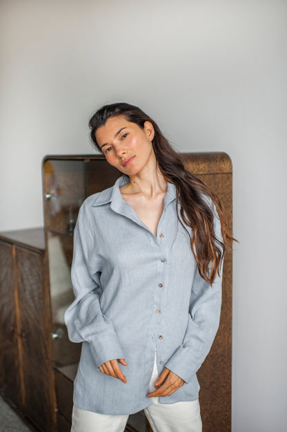 Ice Blue Linen Shirt