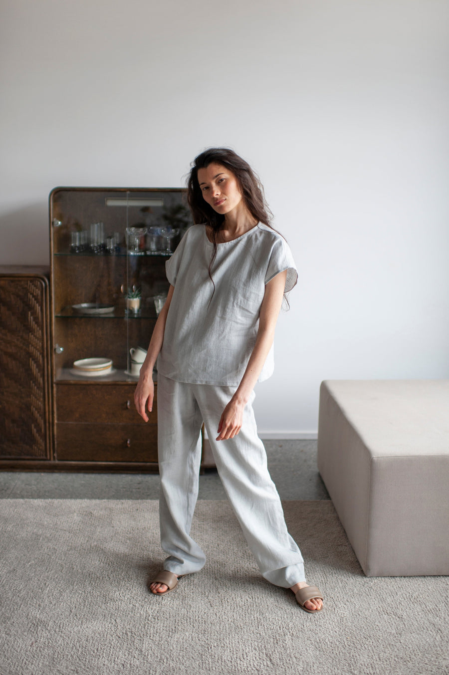 gray linen pajama pants