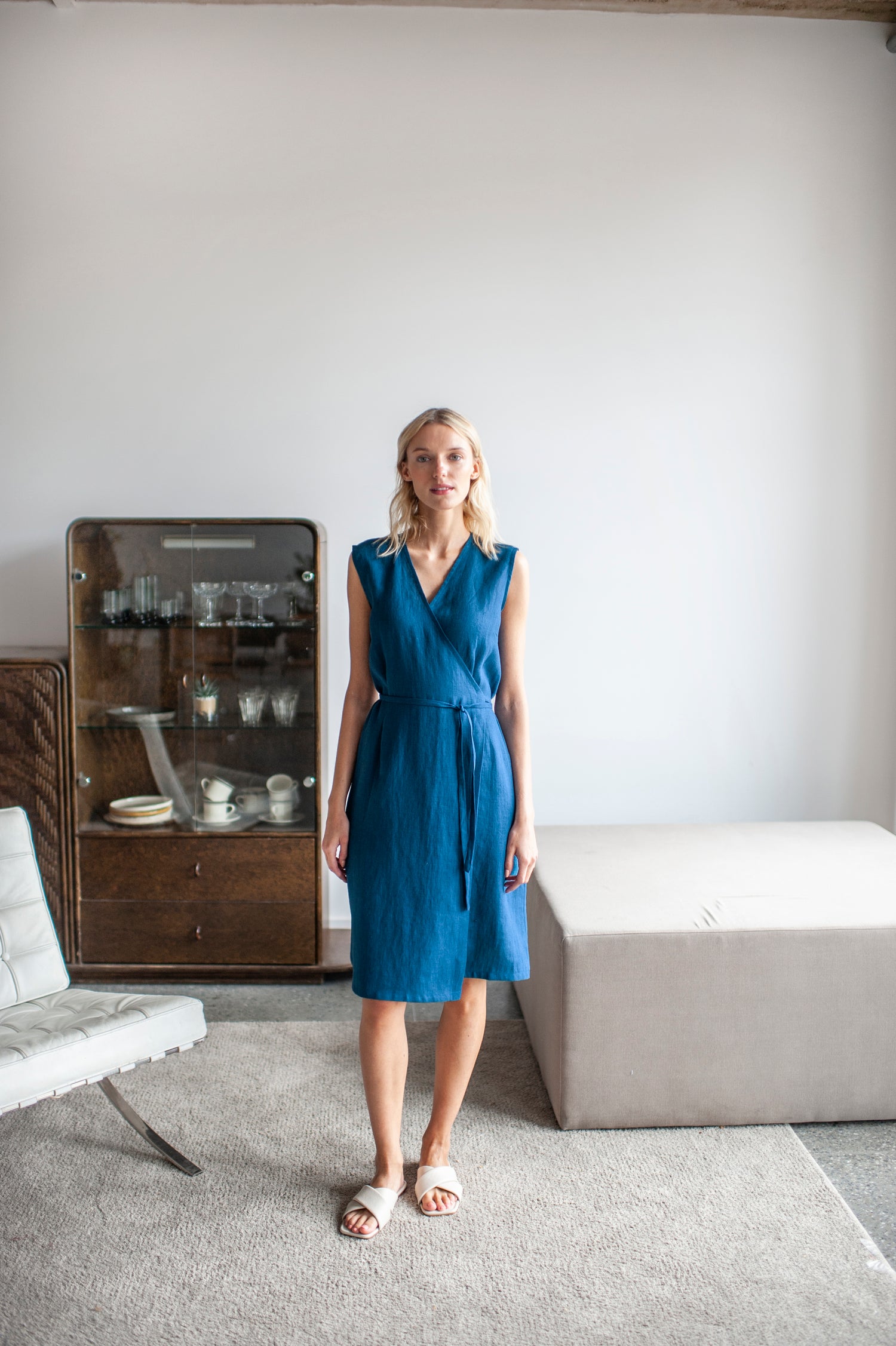 Dark Teal Linen Wrap Dress Dark Teal Linen Wrap Dress