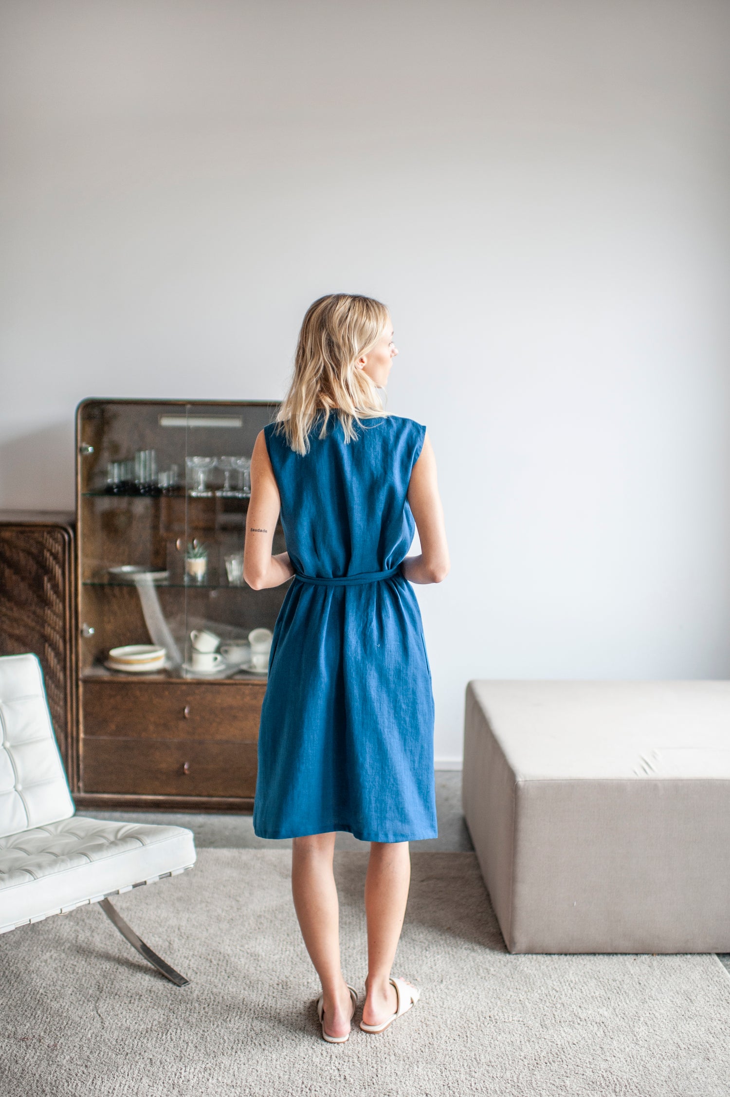 Dark Teal Linen Wrap Dress Dark Teal Linen Wrap Dress