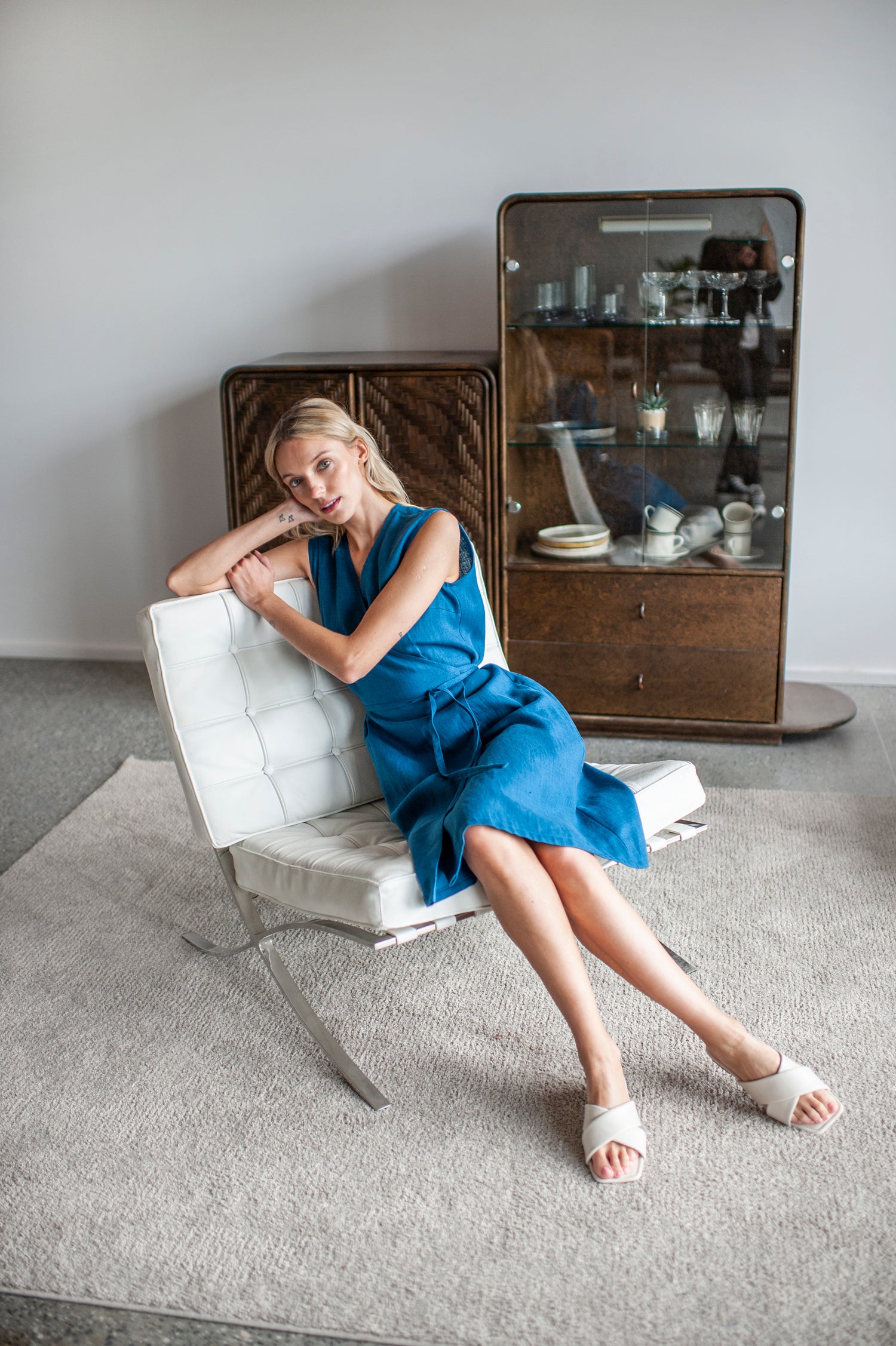 Dark Teal Linen Wrap Dress Dark Teal Linen Wrap Dress