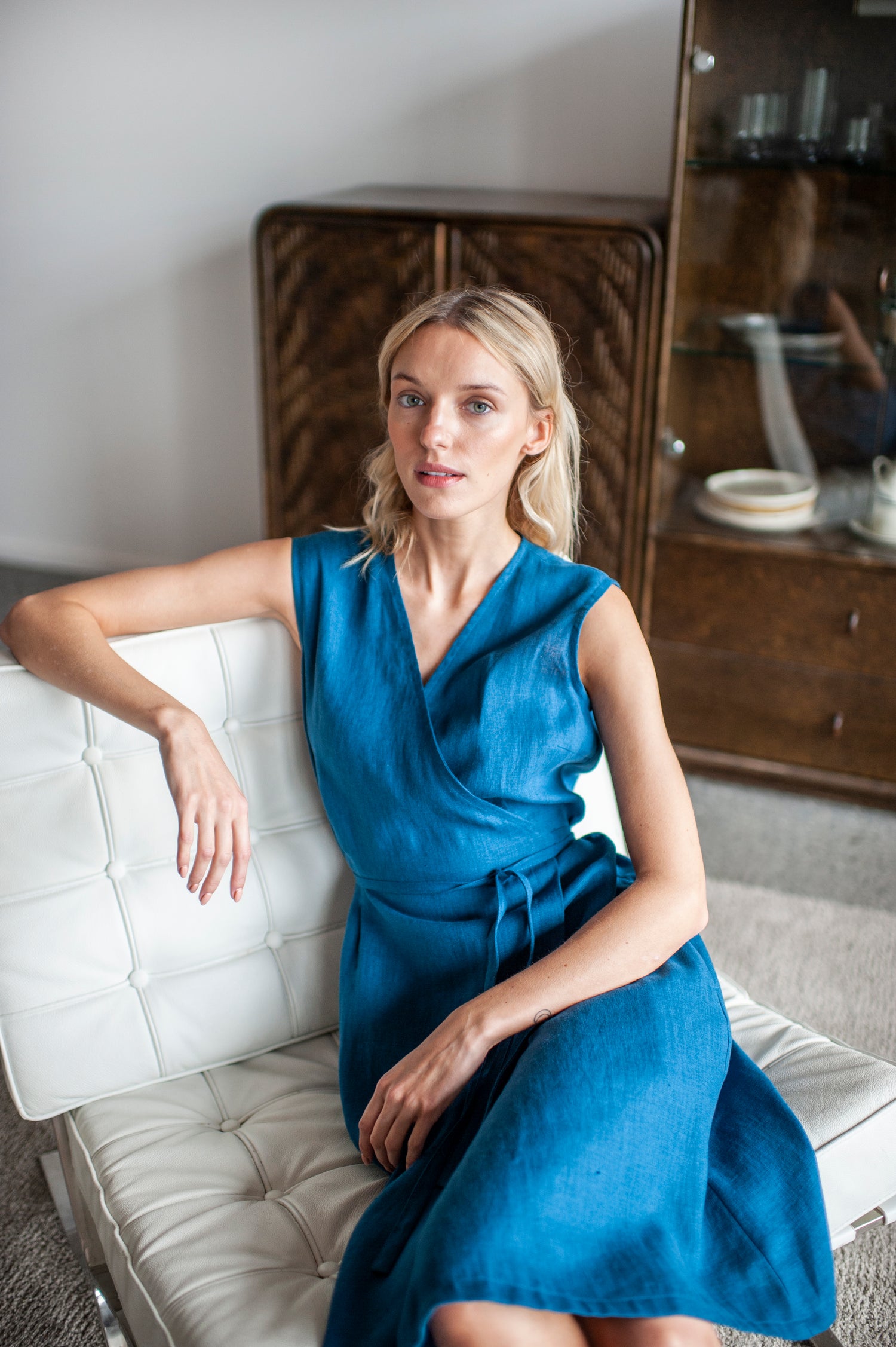 Dark Teal Linen Wrap Dress | SAND SNOW LINEN Sand Snow Linen Dark Teal Linen Wrap Dress | SAND SNOW LINEN Sand Snow Linen