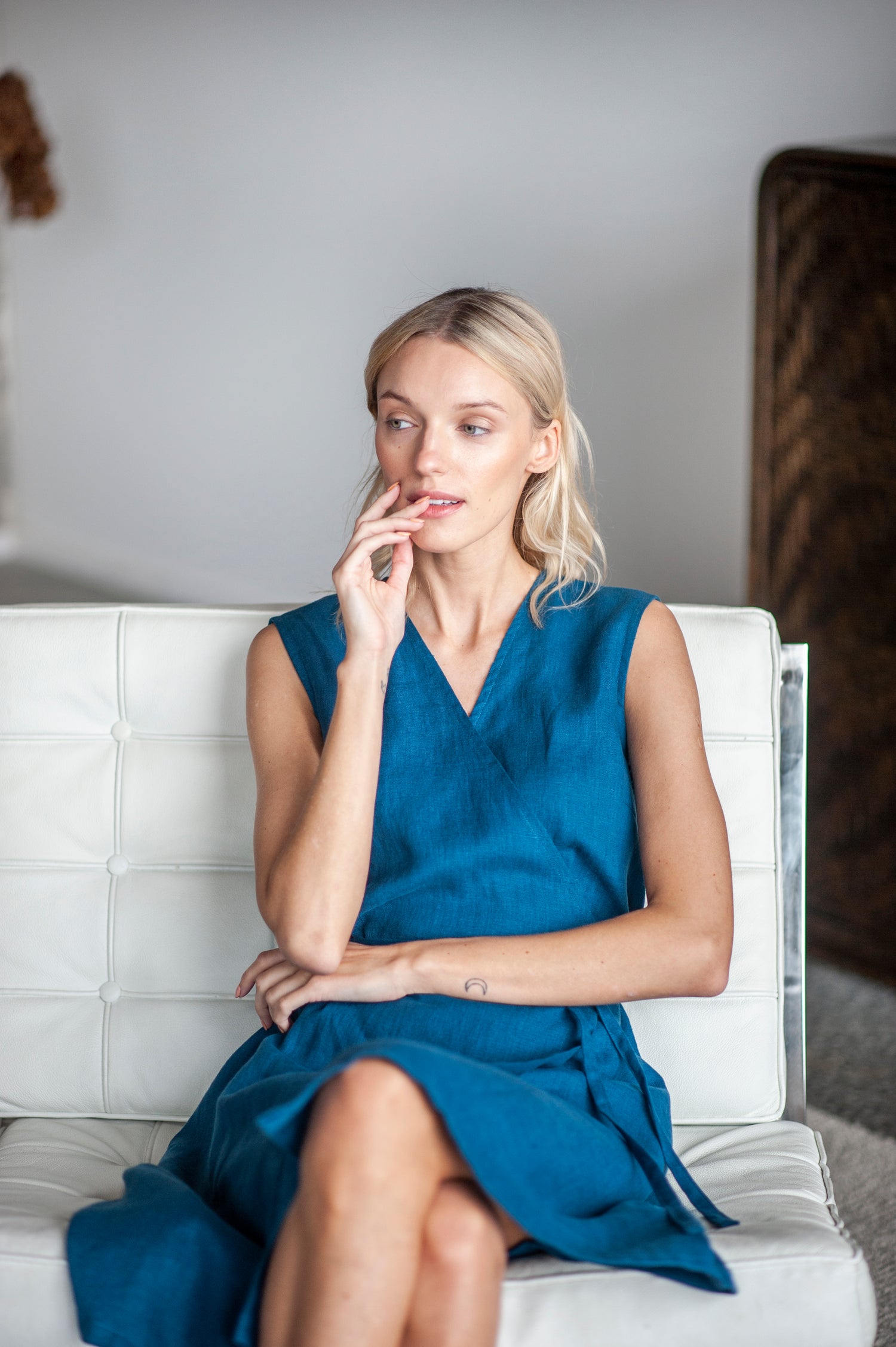Dark Teal Linen Wrap Dress Dark Teal Linen Wrap Dress