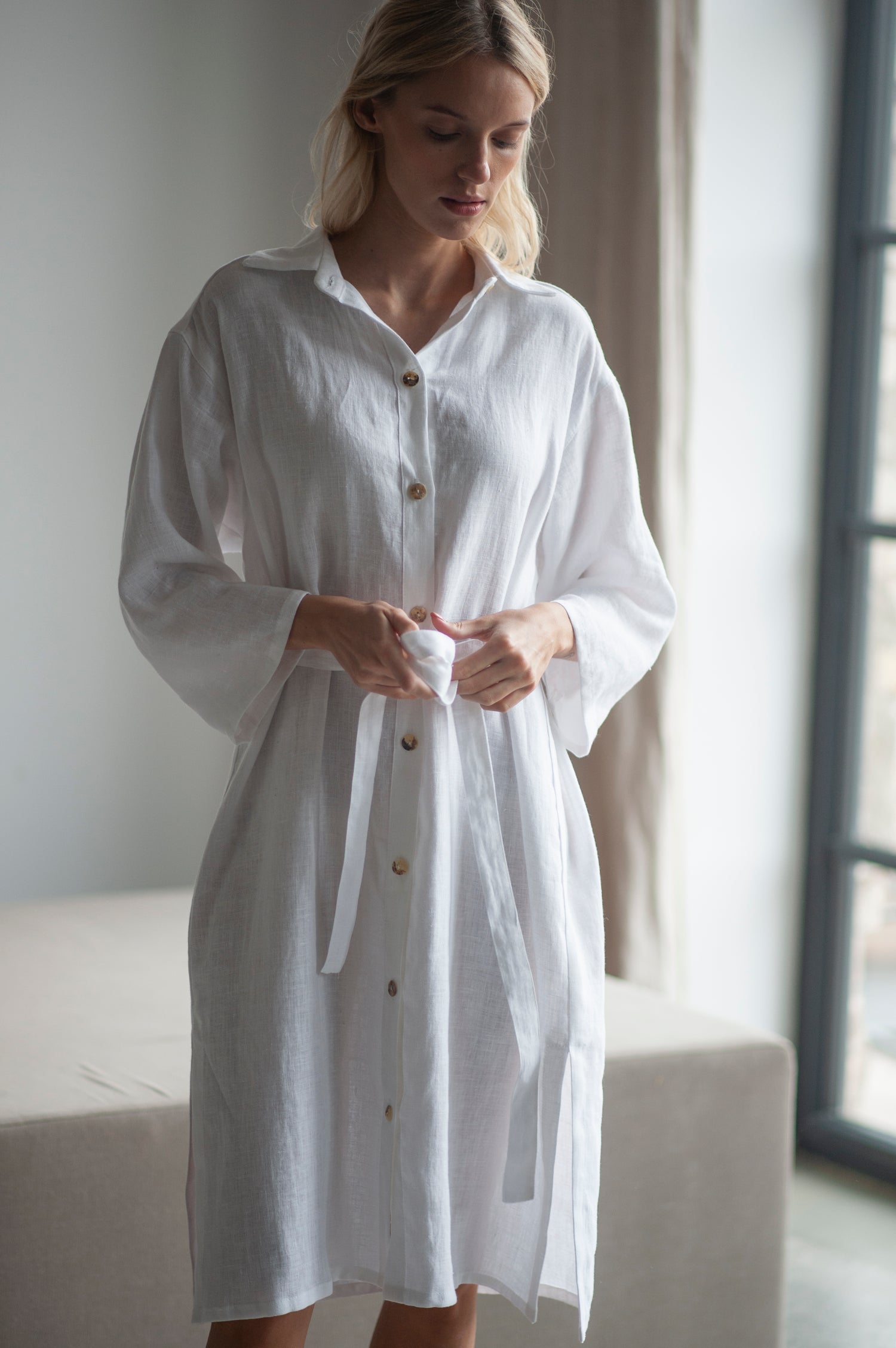 White Long Linen Shirt Dress White Long Linen Shirt Dress