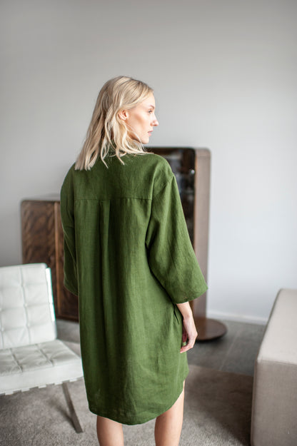 Dark green Linen Shirt Dress | SAND SNOW LINEN Sand Snow Linen Dark green Linen Shirt Dress | SAND SNOW LINEN Sand Snow Linen