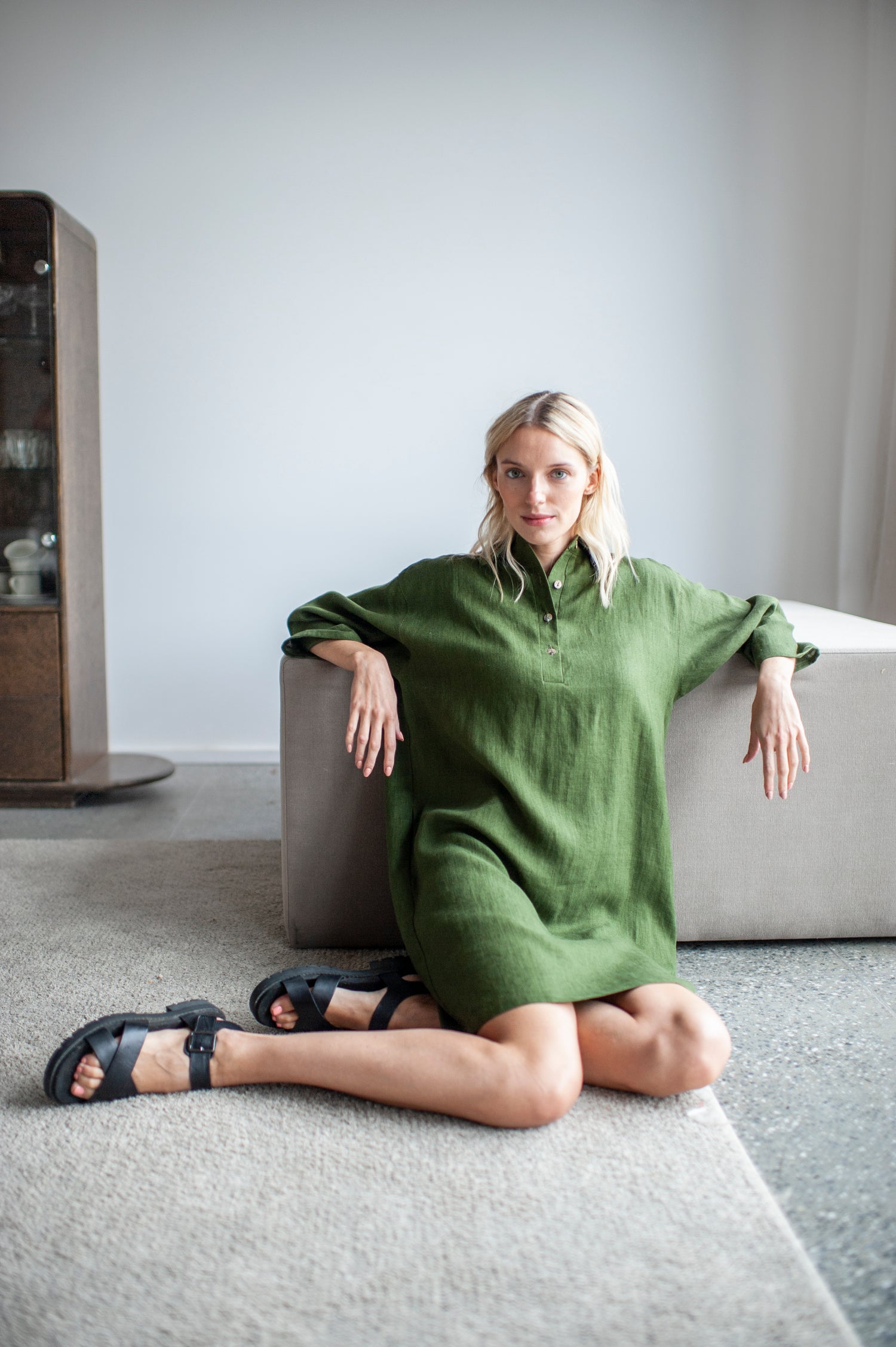 Dark green Linen Shirt Dress Dark green Linen Shirt Dress