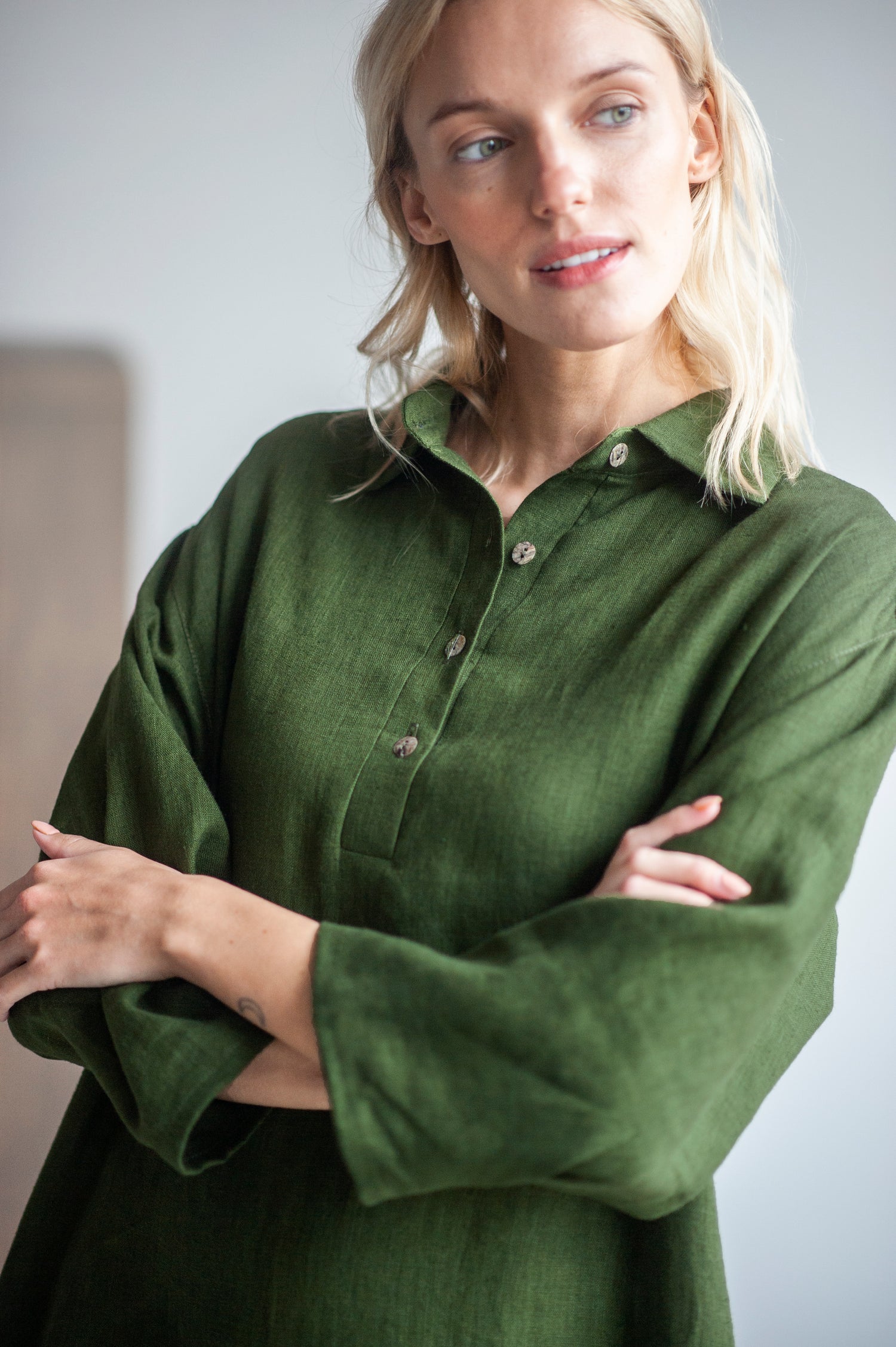 Dark green Linen Shirt Dress Dark green Linen Shirt Dress