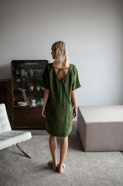 Green linen dress