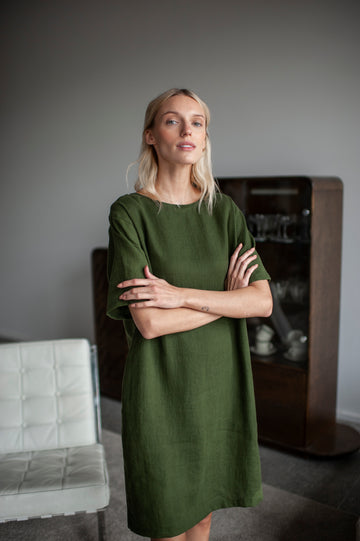 Dark Green Linen Dress