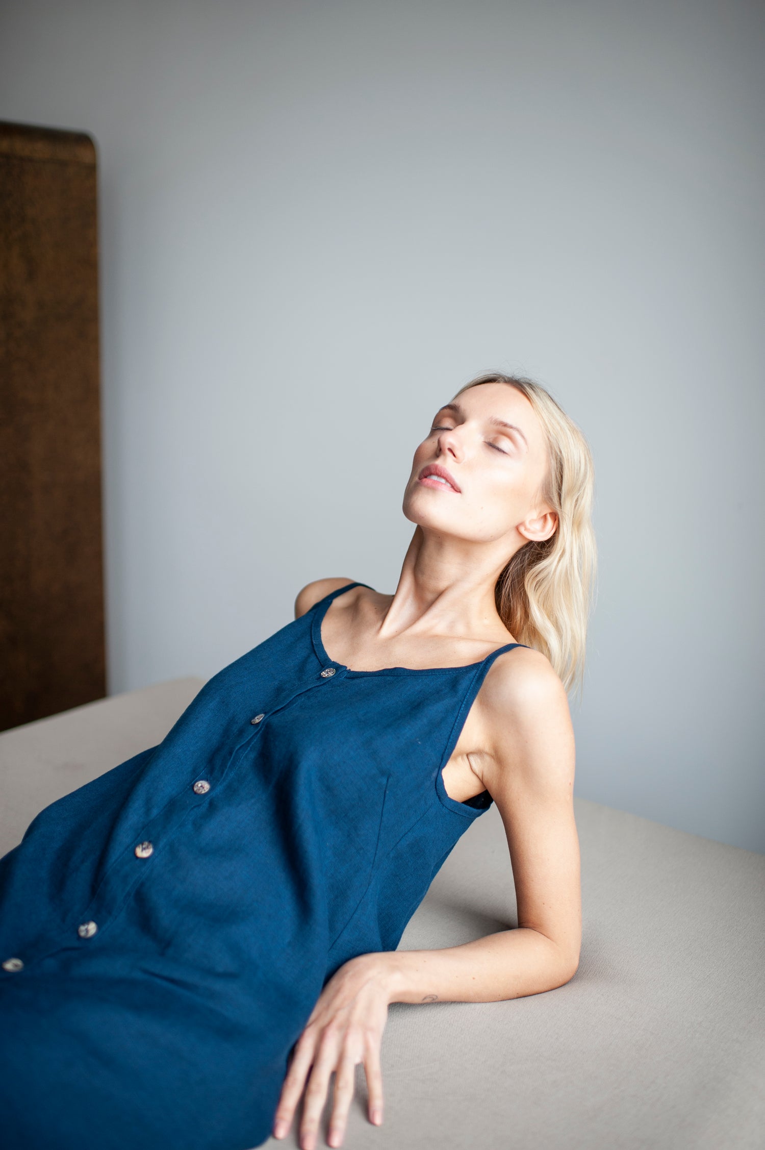 blue linen slip dress Linen Maxi Beach Dress Livia XXS / Cloudy Blue