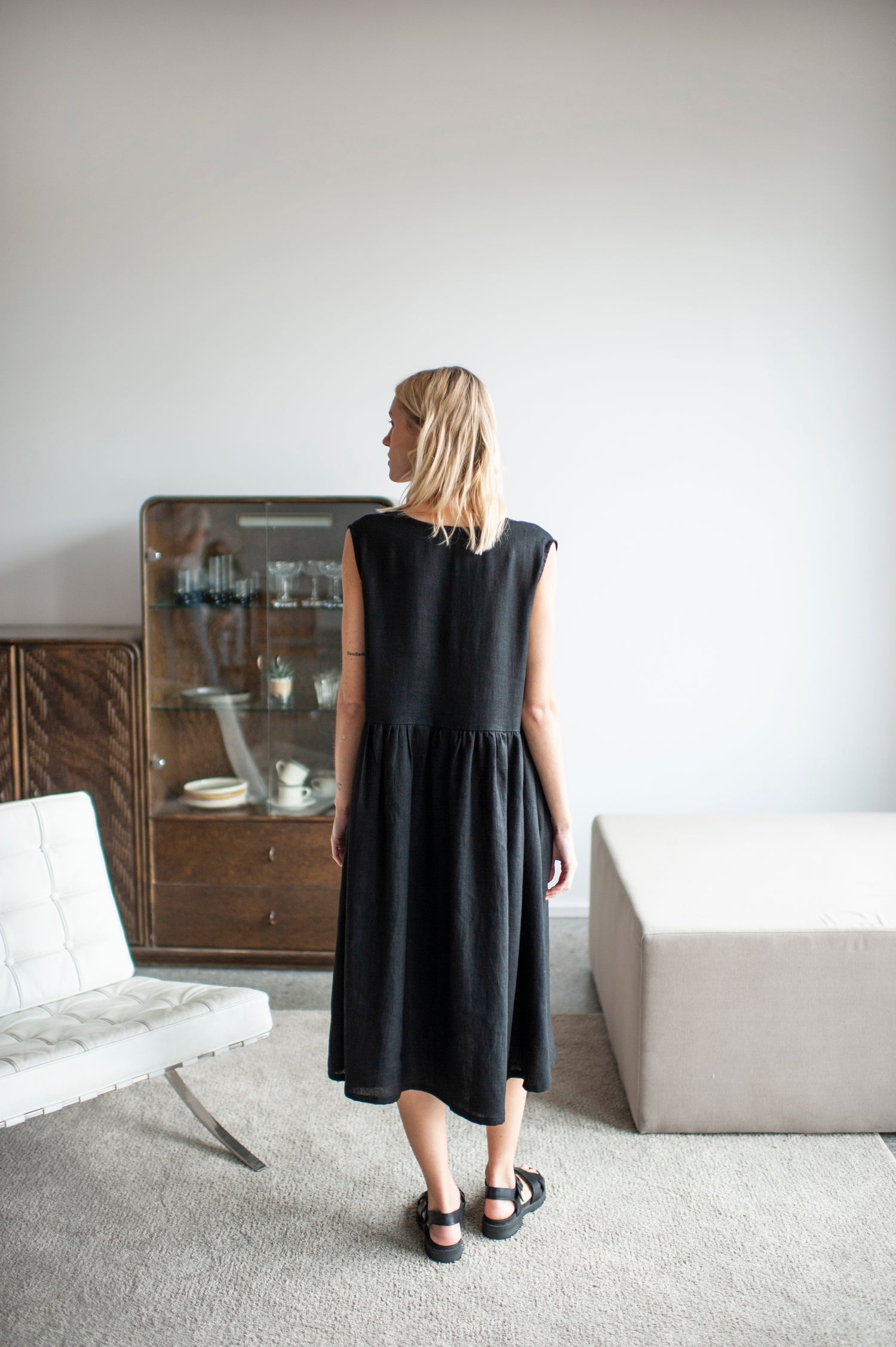 Black Linen Smock Dress Black Linen Smock Dress