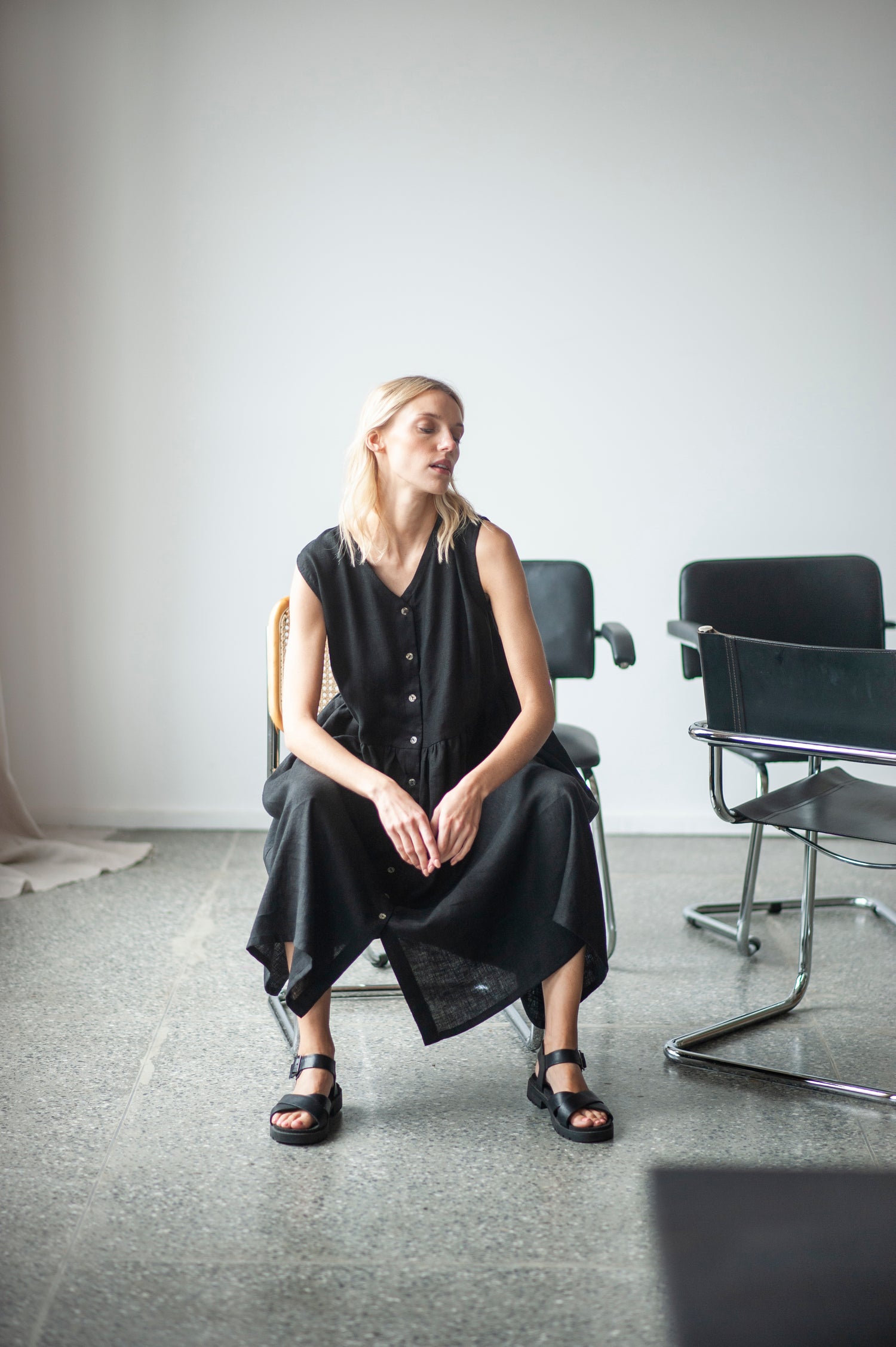 Black Linen Smock Dress Black Linen Smock Dress