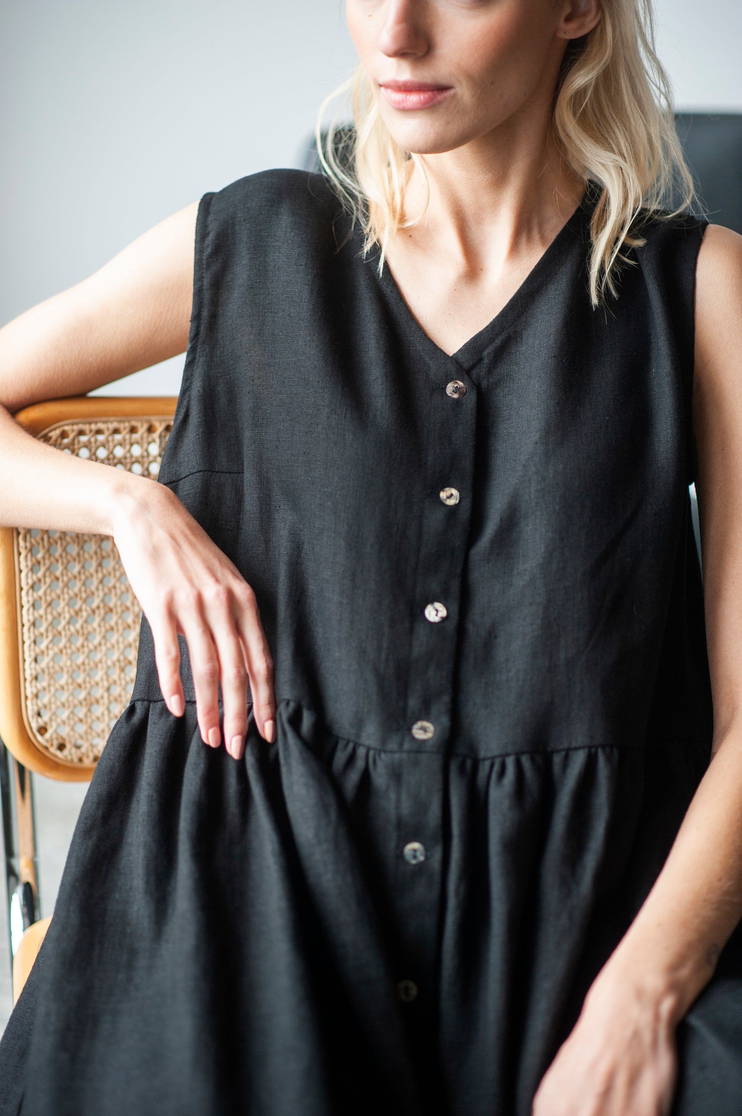 Black Linen Smock Dress Black Linen Smock Dress