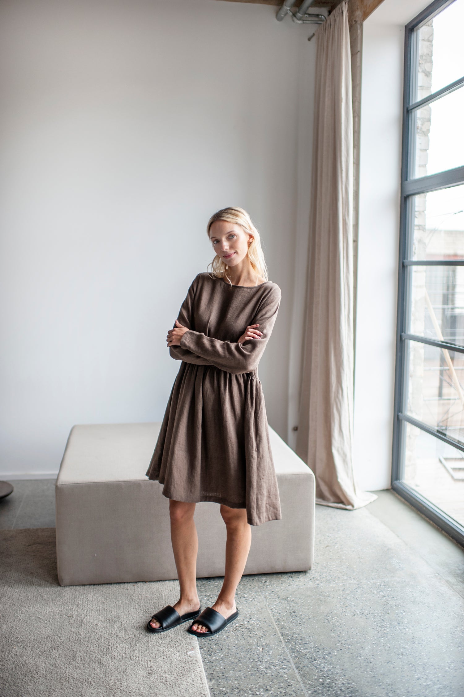 linen smock dress Anna Corinna Reworked Vintage Linen Woven Smock Dress