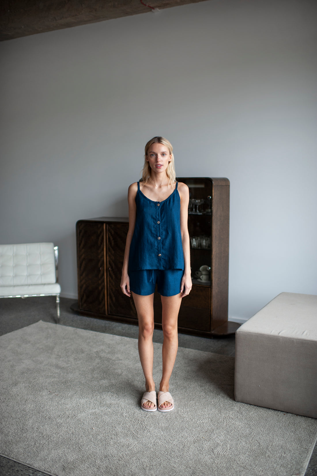 Steel Blue Linen Shorts and Cami Top Se