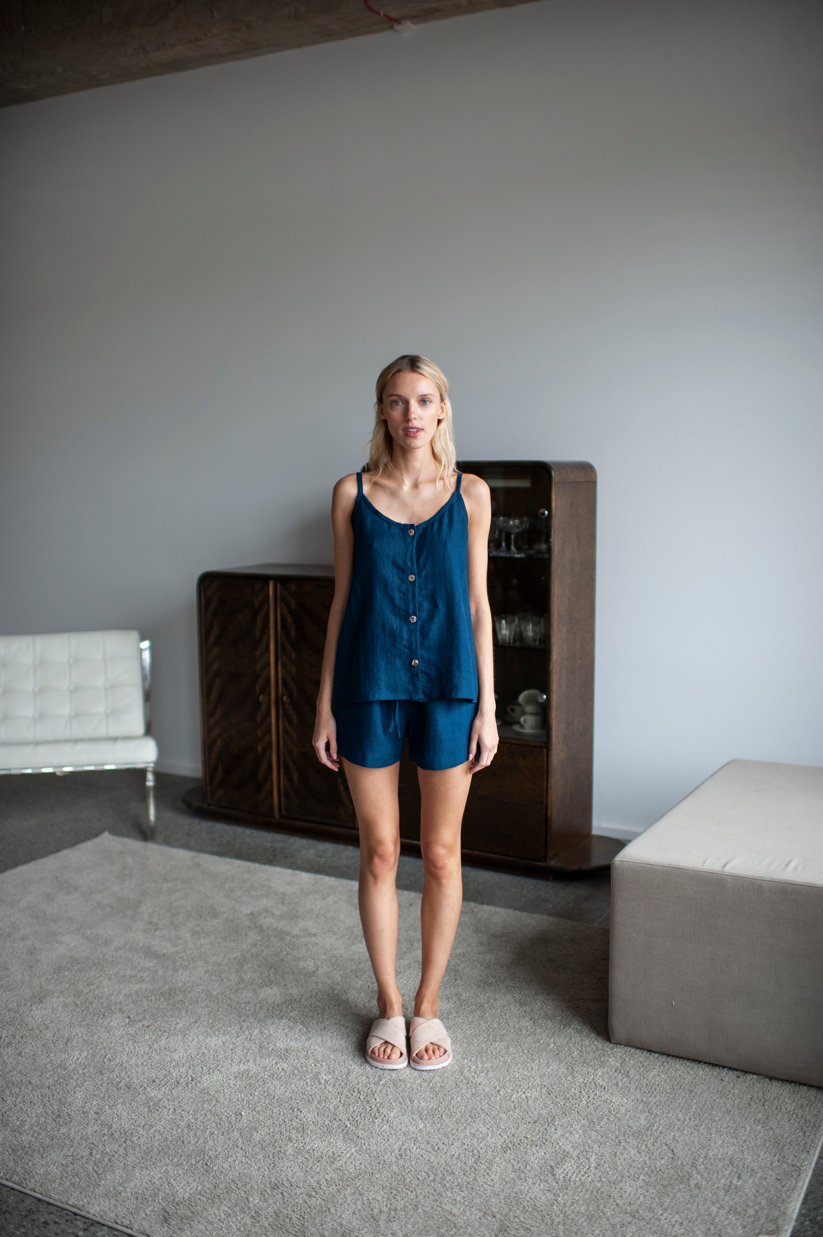 Steel Blue Linen Shorts and Cami Top Se