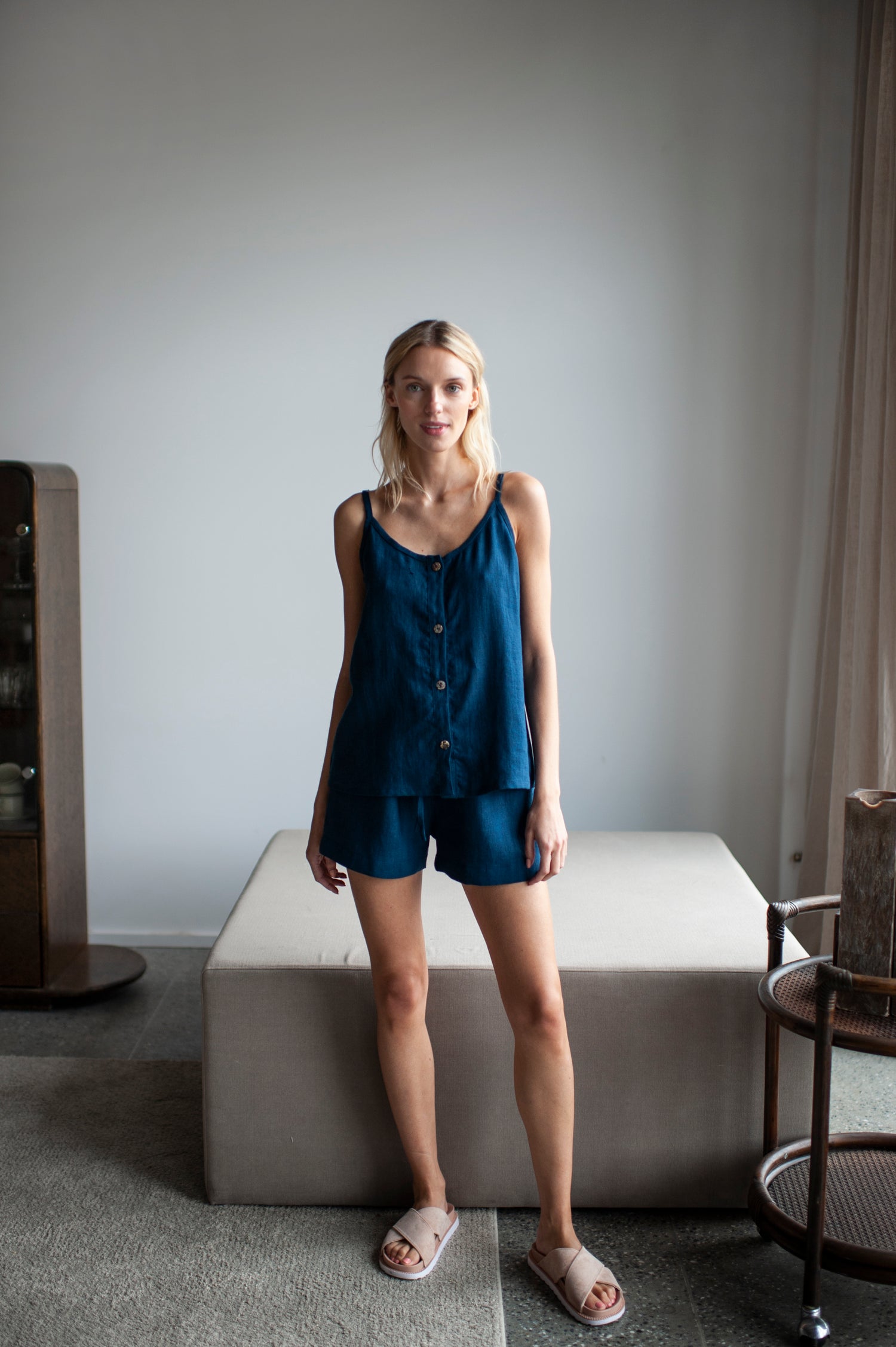 Steel Blue Linen Shorts and Cami Top Se