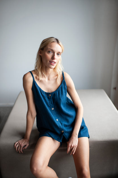 Steel Blue Linen Shorts and Cami Top Se